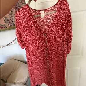 H&M Red Button-Front Floral Print Women’s Dress